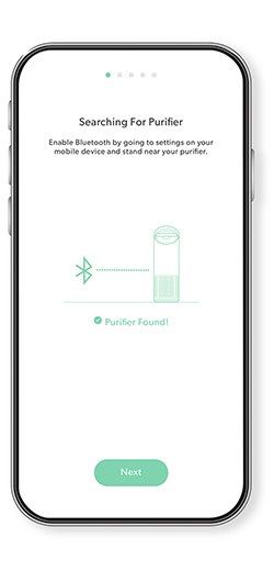 Phone with the TruSens App showing the Bluetooth connecting to the TruSens Air Purifier. 