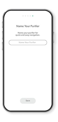 Phone with the TruSens App showing the name your air purifier screen. 